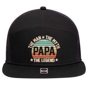 Retro Papa The Man Myth Legend 7 Panel Mesh Trucker Snapback Hat