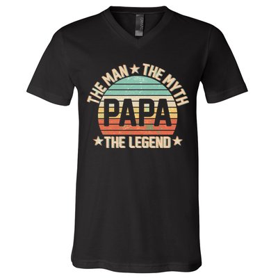Retro Papa The Man Myth Legend V-Neck T-Shirt