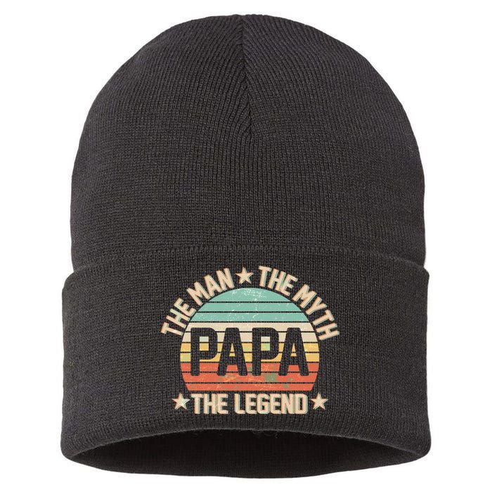Retro Papa The Man Myth Legend Sustainable Knit Beanie