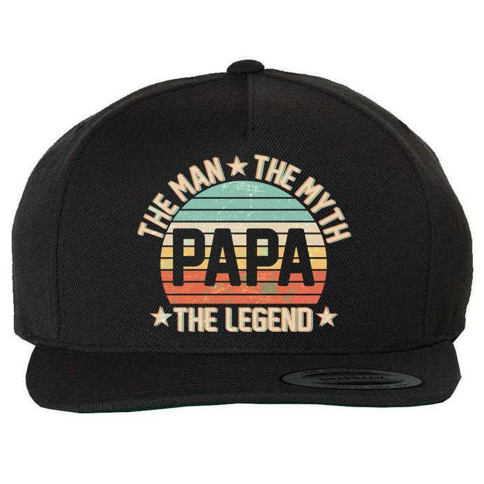 Retro Papa The Man Myth Legend Wool Snapback Cap