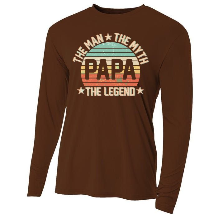 Retro Papa The Man Myth Legend Cooling Performance Long Sleeve Crew