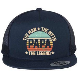 Retro Papa The Man Myth Legend Flat Bill Trucker Hat