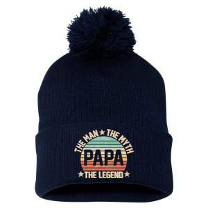 Retro Papa The Man Myth Legend Pom Pom 12in Knit Beanie