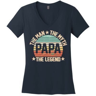 Retro Papa The Man Myth Legend Women's V-Neck T-Shirt