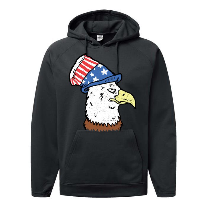 Retro Patriotic Bald Eagle  Performance Fleece Hoodie