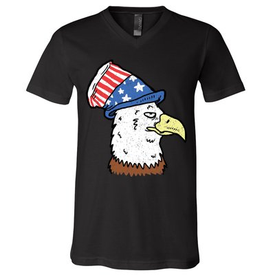 Retro Patriotic Bald Eagle  V-Neck T-Shirt