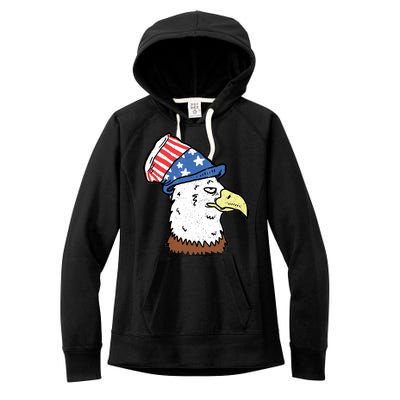 Retro Patriotic Bald Eagle  Women's Fleece Hoodie