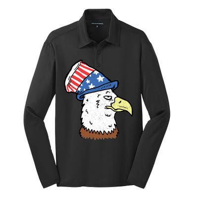 Retro Patriotic Bald Eagle  Silk Touch Performance Long Sleeve Polo