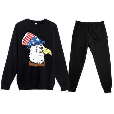 Retro Patriotic Bald Eagle  Premium Crewneck Sweatsuit Set