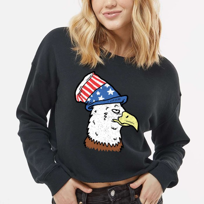 Retro Patriotic Bald Eagle  Cropped Pullover Crew