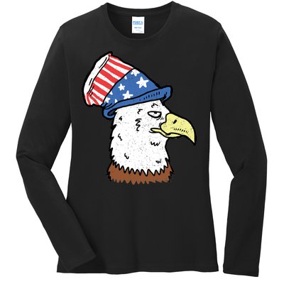 Retro Patriotic Bald Eagle  Ladies Long Sleeve Shirt