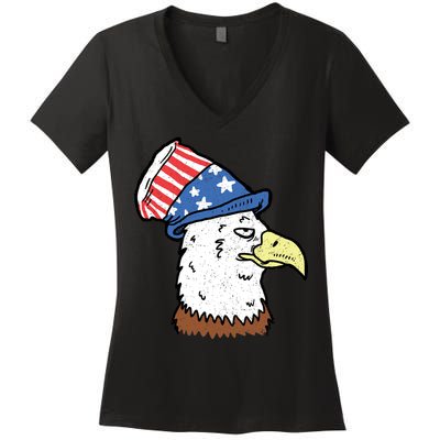 Retro Patriotic Bald Eagle  Women's V-Neck T-Shirt
