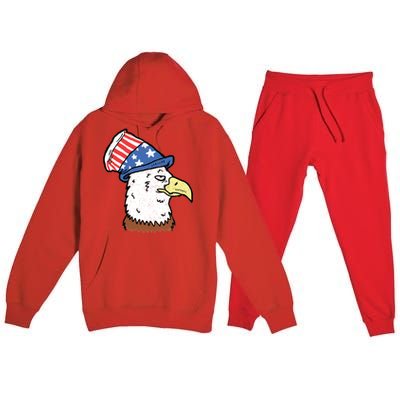 Retro Patriotic Bald Eagle  Premium Hooded Sweatsuit Set