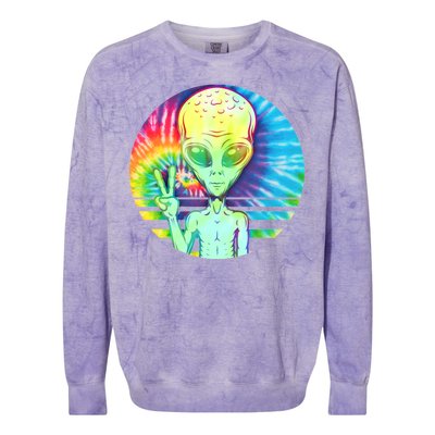 Retro Peace Alien Hippie Colorblast Crewneck Sweatshirt