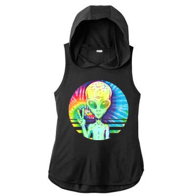 Retro Peace Alien Hippie Ladies PosiCharge Tri-Blend Wicking Draft Hoodie Tank