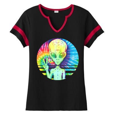 Retro Peace Alien Hippie Ladies Halftime Notch Neck Tee