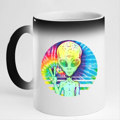 Retro Peace Alien Hippie 11oz Black Color Changing Mug