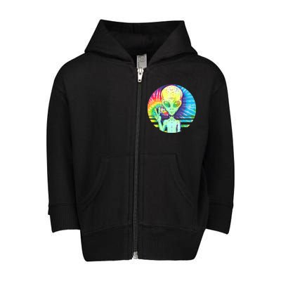 Retro Peace Alien Hippie Toddler Zip Fleece Hoodie