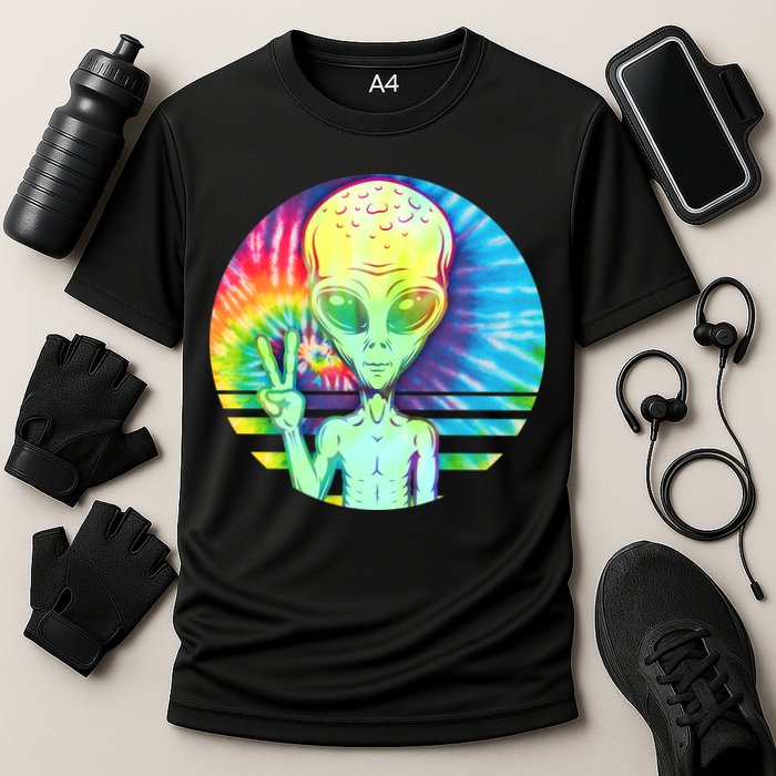 Retro Peace Alien Hippie Cooling Performance Crew T-Shirt