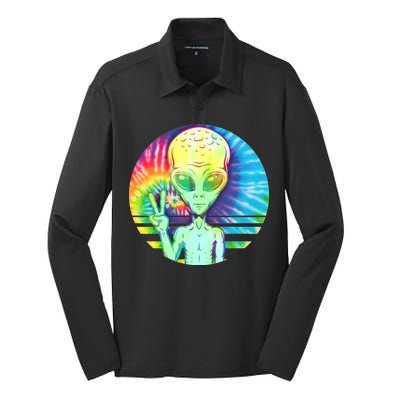 Retro Peace Alien Hippie Silk Touch Performance Long Sleeve Polo