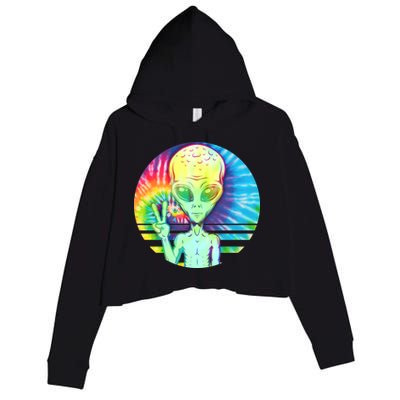 Retro Peace Alien Hippie Crop Fleece Hoodie