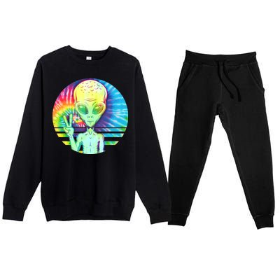 Retro Peace Alien Hippie Premium Crewneck Sweatsuit Set