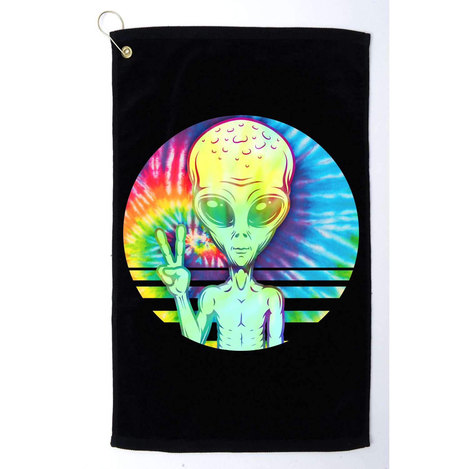 Retro Peace Alien Hippie Golf Towel