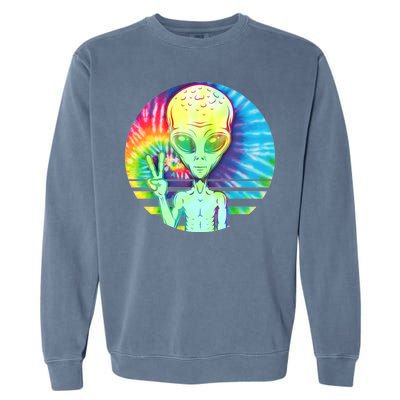 Retro Peace Alien Hippie Garment-Dyed Sweatshirt