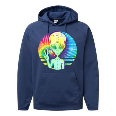 Retro Peace Alien Hippie Performance Fleece Hoodie