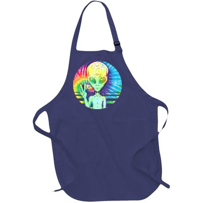 Retro Peace Alien Hippie Full-Length Apron With Pockets