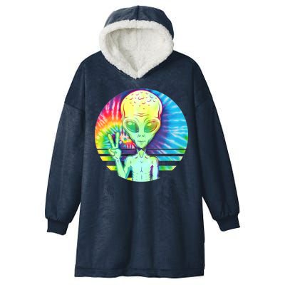 Retro Peace Alien Hippie Hooded Wearable Blanket