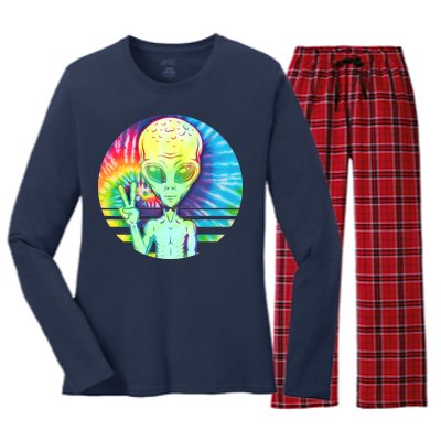 Retro Peace Alien Hippie Women's Long Sleeve Flannel Pajama Set 