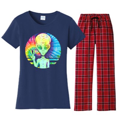 Retro Peace Alien Hippie Women's Flannel Pajama Set