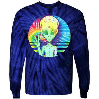 Retro Peace Alien Hippie Tie-Dye Long Sleeve Shirt