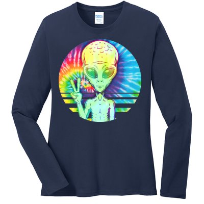 Retro Peace Alien Hippie Ladies Long Sleeve Shirt