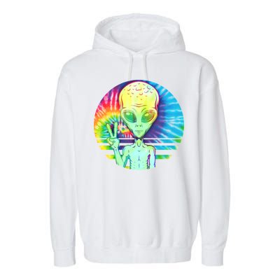 Retro Peace Alien Hippie Garment-Dyed Fleece Hoodie