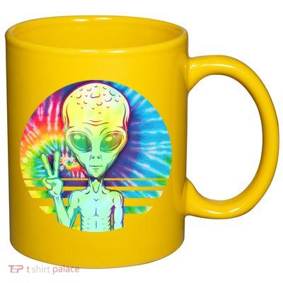 Retro Peace Alien Hippie 11oz C Handle Ceramic Mug