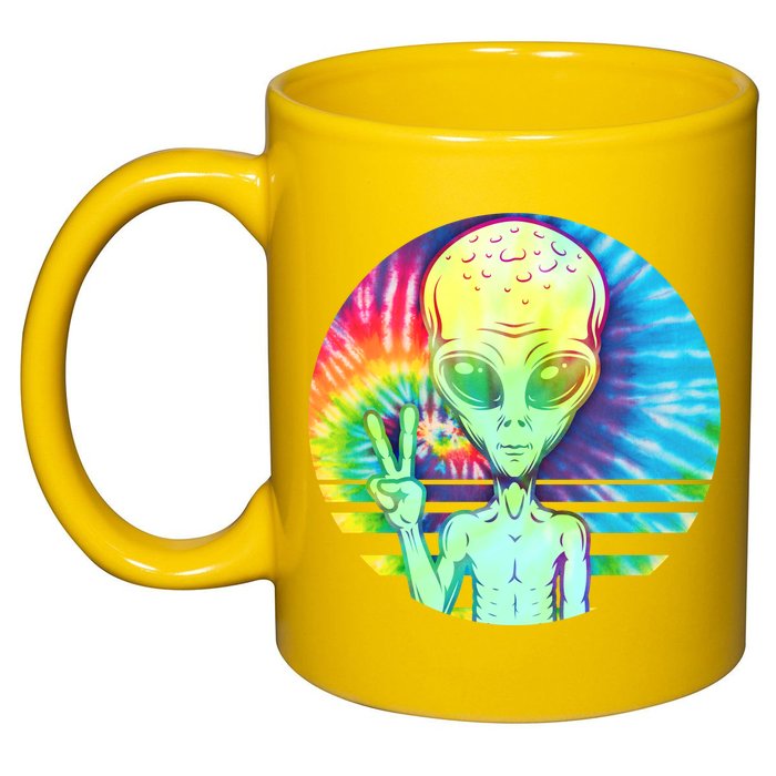 Retro Peace Alien Hippie 11oz C Handle Ceramic Mug