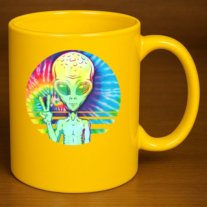 Retro Peace Alien Hippie 11oz C Handle Ceramic Mug