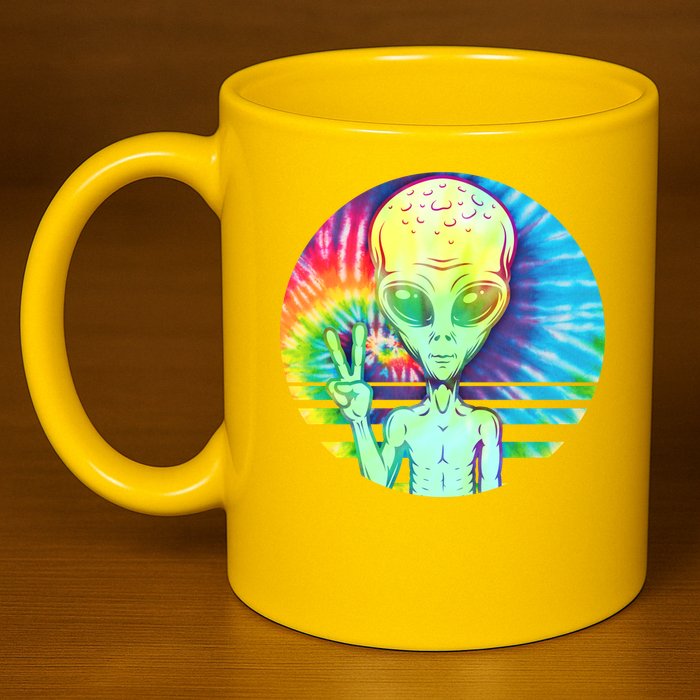 Retro Peace Alien Hippie 11oz C Handle Ceramic Mug