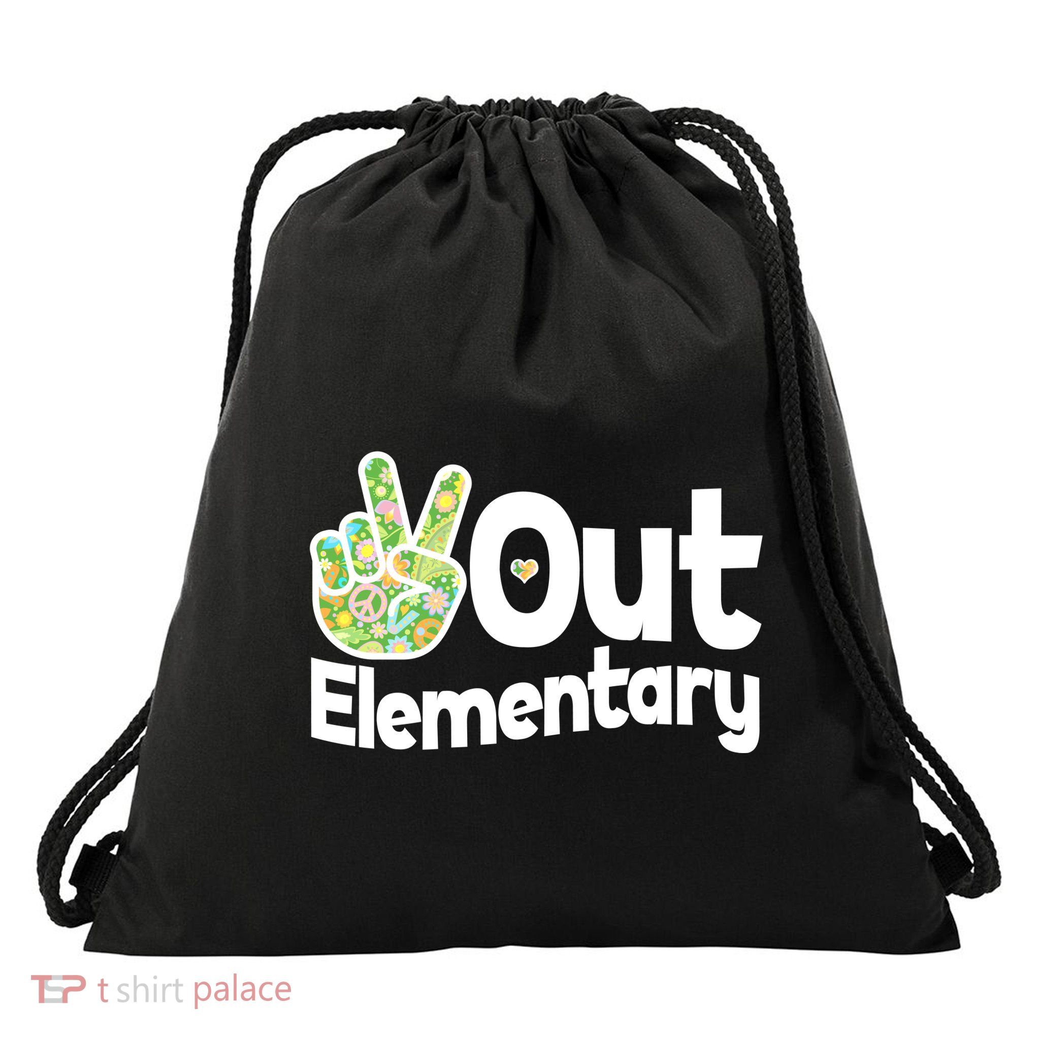 Retro Peace Out Elementary  Drawstring Bag