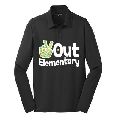 Retro Peace Out Elementary  Silk Touch Performance Long Sleeve Polo