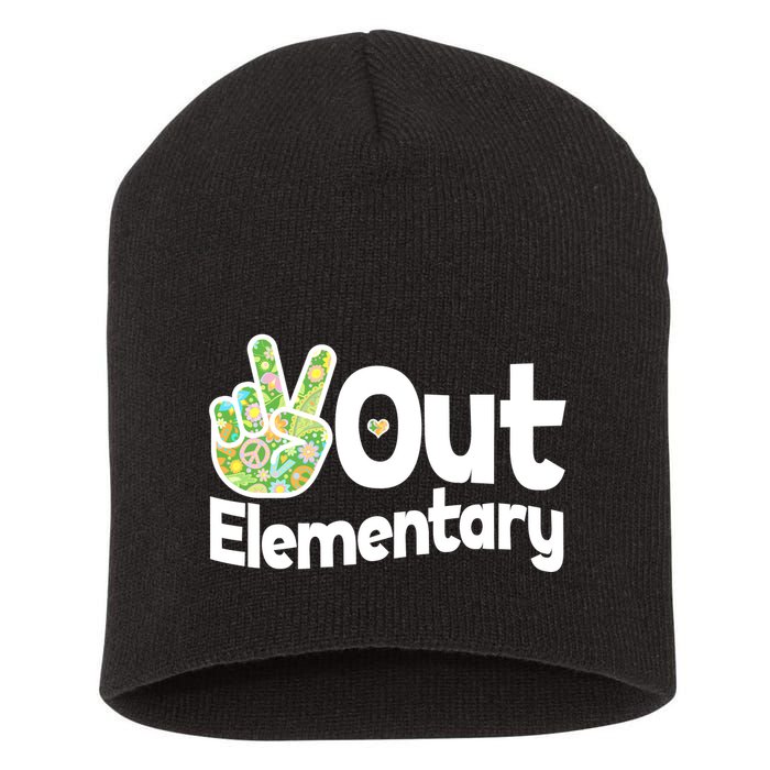 Retro Peace Out Elementary  Short Acrylic Beanie