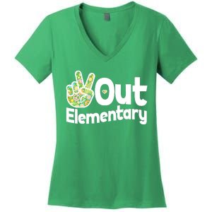 Retro Peace Out Elementary  Women's V-Neck T-Shirt