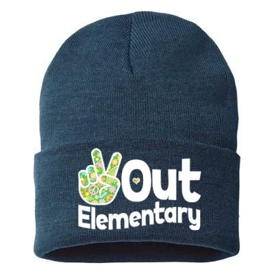 Retro Peace Out Elementary  Sustainable Knit Beanie