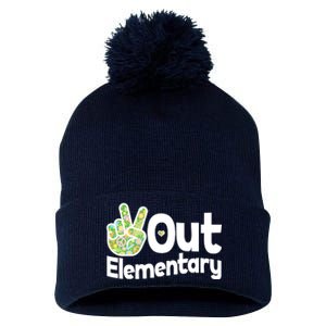 Retro Peace Out Elementary  Pom Pom 12in Knit Beanie