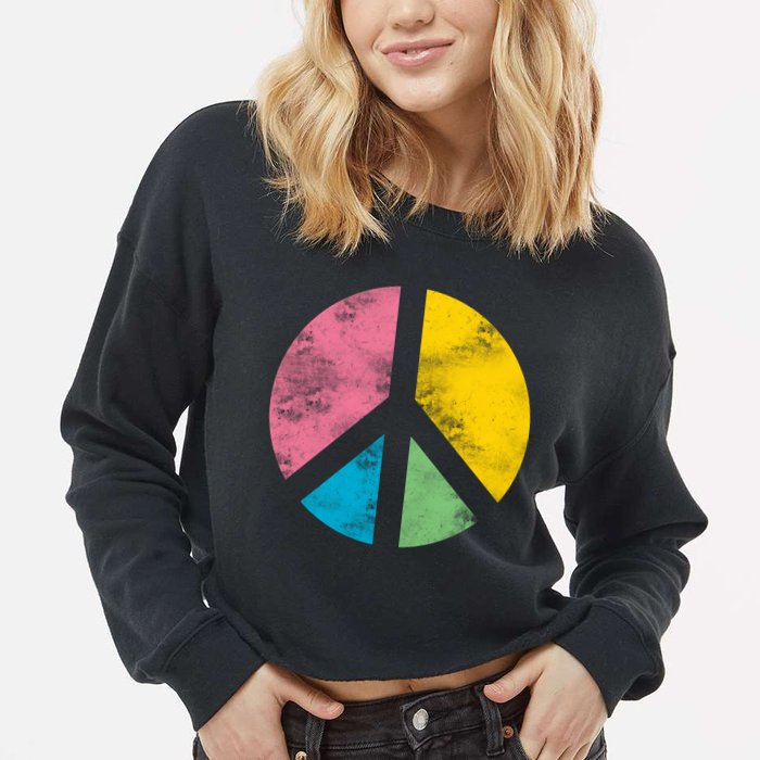 Retro Peace Sign Cropped Pullover Crew