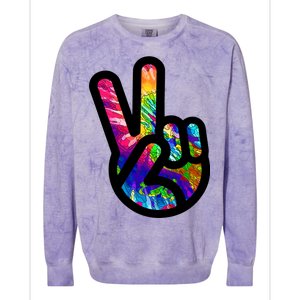 Retro Peace Sign Hand Colorblast Crewneck Sweatshirt