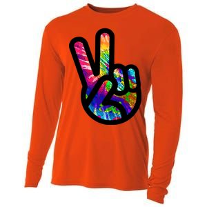 Retro Peace Sign Hand Cooling Performance Long Sleeve Crew