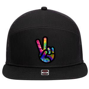 Retro Peace Sign Hand 7 Panel Mesh Trucker Snapback Hat